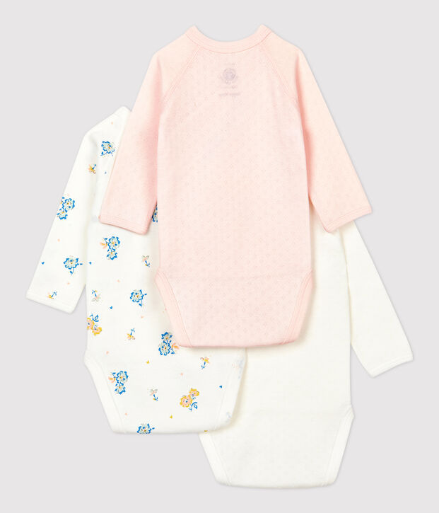 Lot de 3 bodies crois&eacute;s manches longues b&eacute;b&eacute; en coton biologique multicouleur